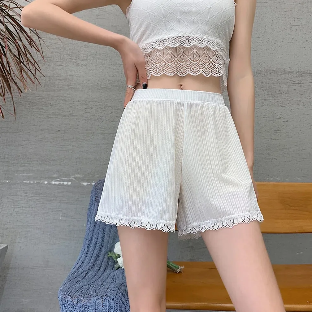 

Summer Casual Shorts Women Lace Silk Safety Short Pants Sportswear Biker Female Short Pants Clothing Bottoms Fitness Shorts