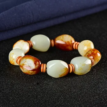 

Wholesale Natural Hetian Jade Bracelet Women's Red Skin White Jade Original Stone Buddha Bead Bracelet Follow Shaped Jade Jewelr