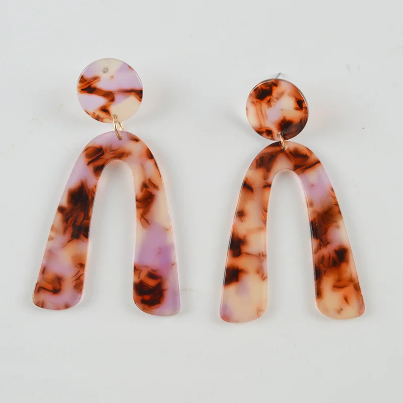 

UJBOX European American U-shaped Dangle Earrings Women Multicolor Long Resin Acetate Acrylic Leopard Earrings Birthday Gift