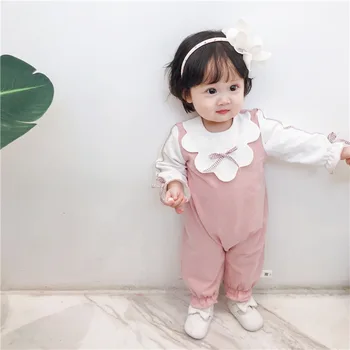 

newborn clothes baby girls rompers baby boys rompers cotton lovely bow lapel Long sleeve jumpsuit