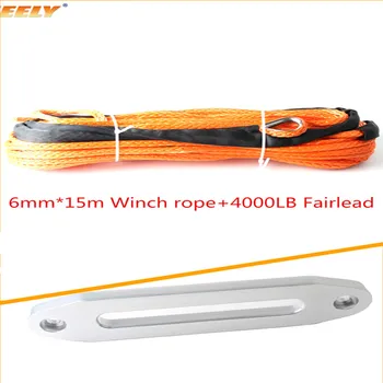 

1/4''x50' 6mm*15m uhmwpe synthetic towing winch rope add 4000LBS Alumimum Hawse Fairlead Original Color
