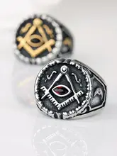  316 Stainless Steel Mens Biker Ring Skull Silver Color Freemason Illuminati Triangle Masonic Rings Punk Masonic Jewelry 