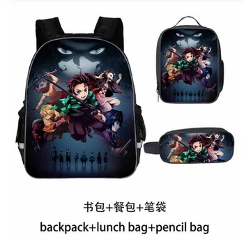 

3pcs/Set School Bag Demon Slayer Backpack Children Combination Bookbag Boys Girls School Backpack Daily Mochila