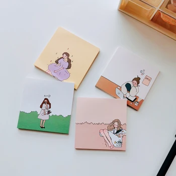 

SIXONE 50 Sheets Korea Ins Urban Girl Cartoon Note Paper Concise No Stickiness Student Kawaii Diary Memo Pad School Stationery