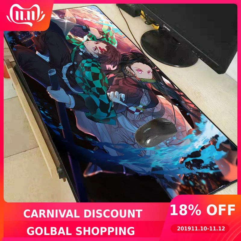 

XGZ Anime Demon Slayer Kimetsu No Yaiba 70x30/90x40cm Large Keyboard Mat Gaming Mouse Pad Locking Edge Table Mat for PC Laptop