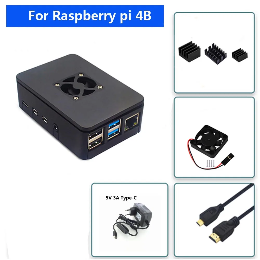 Raspberry PI 4 Модель B ABS чехол с охлаждающим вентилятором+ 32 ГБ sd-карта+ 5 В 3 А мощность+ радиатор+ HDMI для Raspberry pi 4B - Цвет: Светло-голубой