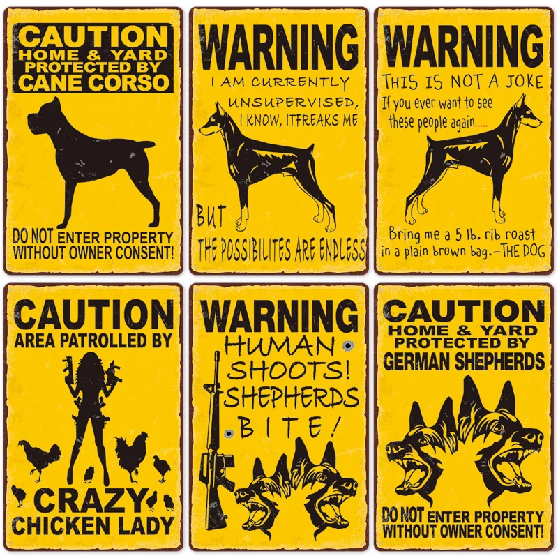 Warning Dog Metal Tin Signs Vintage Poster Beware of Dog Retro Tin