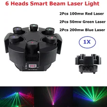 Новинка, умный лазерный светильник с 6 головками и движущейся головкой, цветной лазерный светильник RGB с цветочным рисунком, проектор, неограниченный вращающийся лазерный светильник для дискотеки