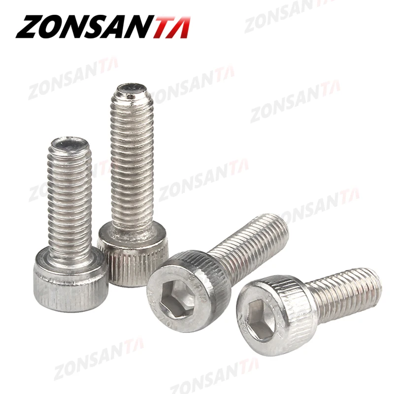 ZONSANTA 육각형 육각 소켓 캡 헤드 볼트 M1.4 M1.6 M2 M2.5 M3 M4 M5 M6 M8 304 스테인레스 스틸 DIN912 알렌 소켓 헤드 나사