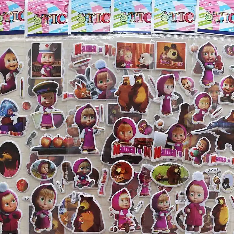 5 10 20 Hojas De Pvc Con Tema De Dibujos Animados Masha Y Bear Pegatinas De Burbujas 3d Regalo Para Fiesta De Cumpleanos Regalo Obsequios Premios Para Guarderia Aliexpress