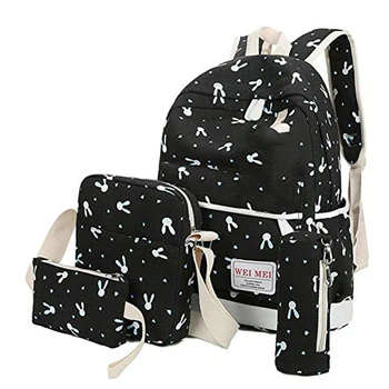 

4pcs/Set Women Girl Travel Backpack For Teenage Rabbit Animals Printing Canvas Casual Backpacks Fashion Ladies Bags