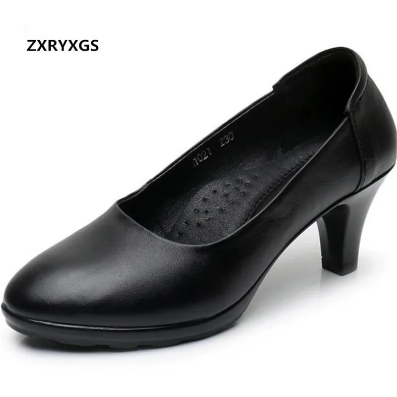 New Autumn Professional Work Shoes Genuine Leather Shoes Women High
