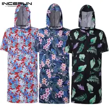 INCERUN, Модный цветочный принт, мужские халаты, короткий рукав,, с капюшоном, дышащие, быстросохнущие, пляжные халаты, пончо, полотенце, мужской Халат