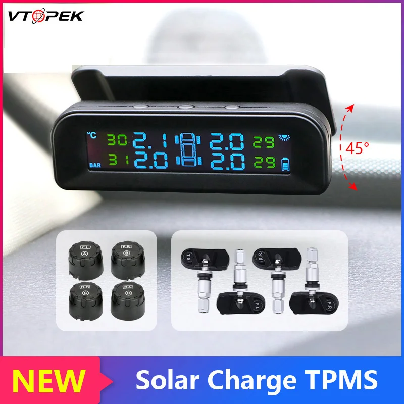 Vtopek дисплей прикрепленный к стеклу автомобиля TPMS 4 шины автомобиля система контроля давления в шинах Беспроводная Автоматическая сигнализация USB или солнечная зарядка