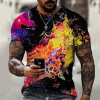 Men's T-shirt Colorful Hip Hop Art 3D Printing Men's Short Sleeve Casual T-shirt Sports Oversized T-shirt Polyester Material