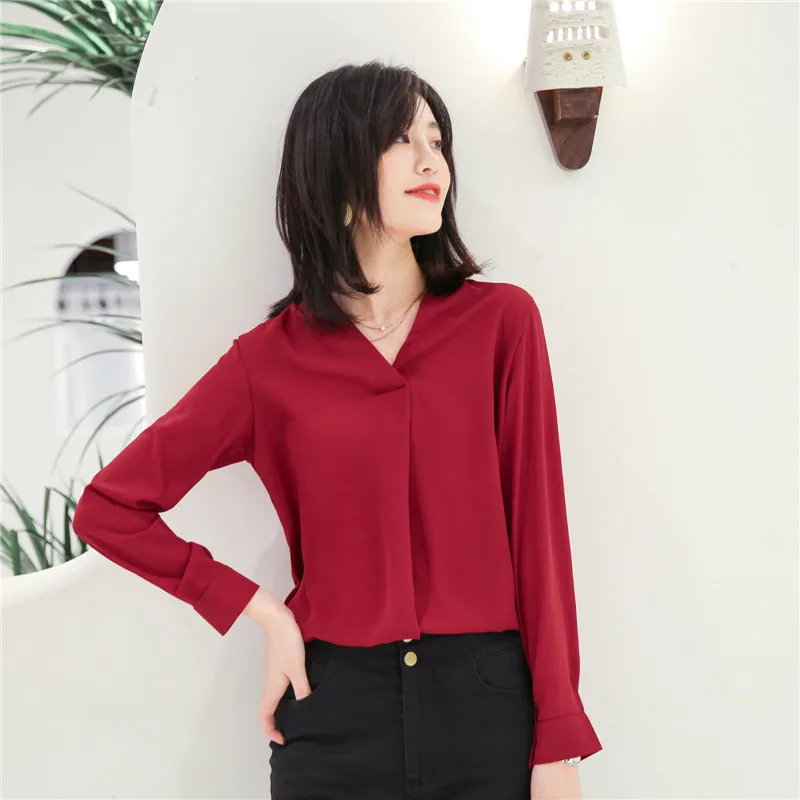 

Women Shirts Elegant Women Chiffon OL Shirt Plus Size Korean Fashion Woman White V Neck Blouses Shirt Blusas Mujer De Moda 2019