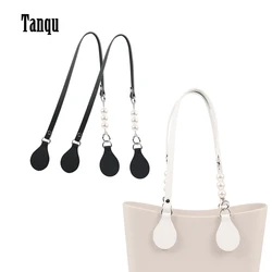Tanqu New Long Edge Painting Handles Faux Leather Flat PU Belt and Drops with Pearl Shape Decoration for OBag for EVA O Bag