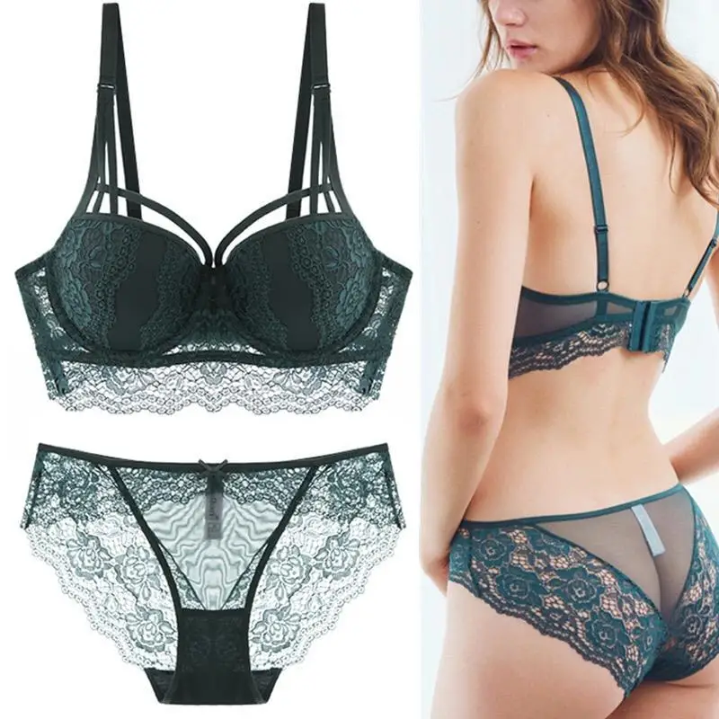 

2021 Sexy Intimates Push Up Bra Set Underwear Lace Bra Set 3/4 Cup adjustable Bra Lingerie Underwear Sets For Women 70-85A B C