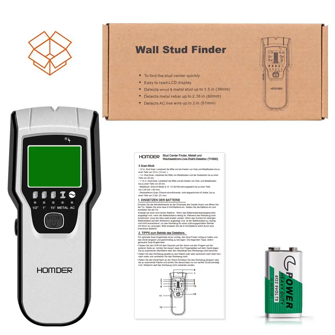5 in 1 Multi-Function Wall Stud Sensor Detector with LCD Display Stud Finder