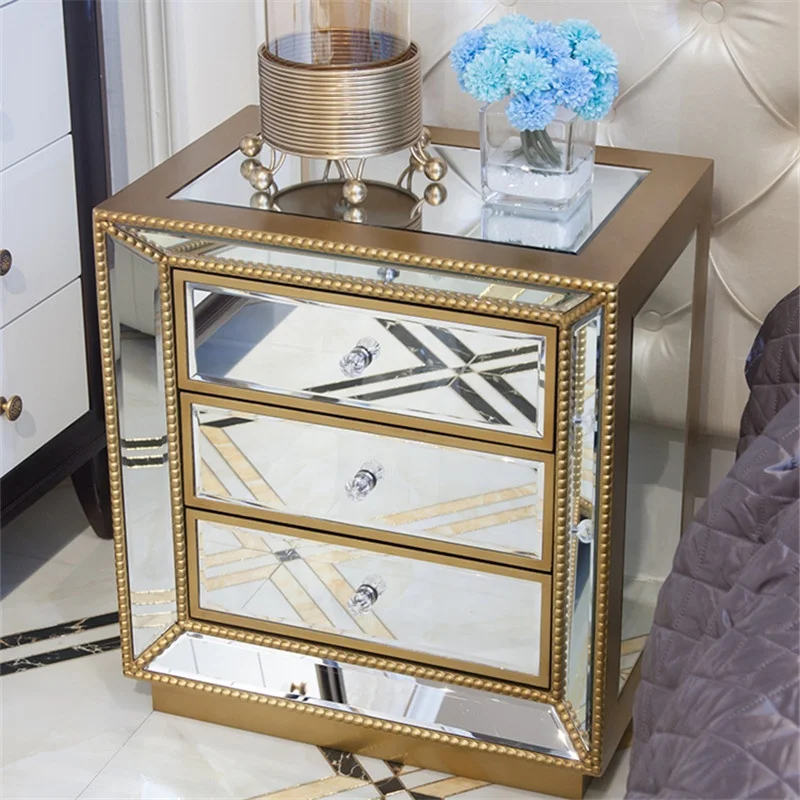 2021 Mirrored Bedside Table Drawer Cabinet Glass side Nightstand Bedroom Sets Wholesale | Мебель