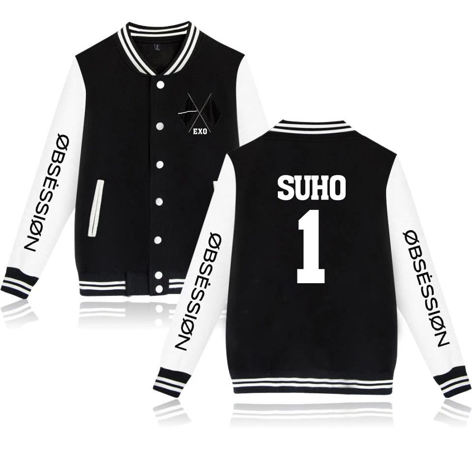 Бейсбольная Толстовка с принтом на сцене EXO Sixth Album OBSESSION EXO, повседневная бейсбольная куртка, Мужская/женская одежда