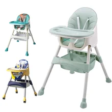 

Baby Dining Chair Multi-Functional Foldable PU Leather Case Storage Basket Universal Wheel Adjustable High-foot Feeding Chair