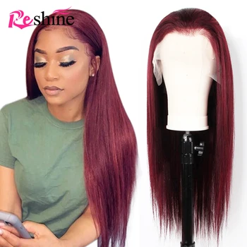 

RESHINE Peruvian 99J Straight Hair Wig150% Density Lace Front Human Hair Wigs Pre Plucked Natural Hairline Lace Frontal Wigs