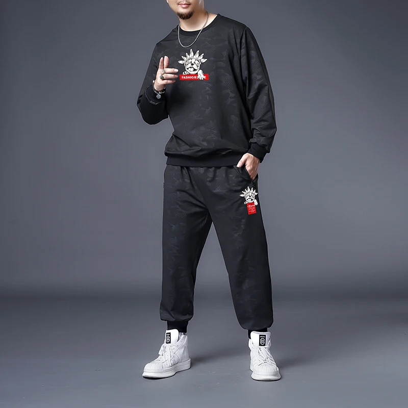 

Plus size 7XL-XL Sportswear Sets Spring Autumn Casual Tracksuits Men 2 Piece Zipper Sweatshirt + Sweatpants Brand Track Suit Set