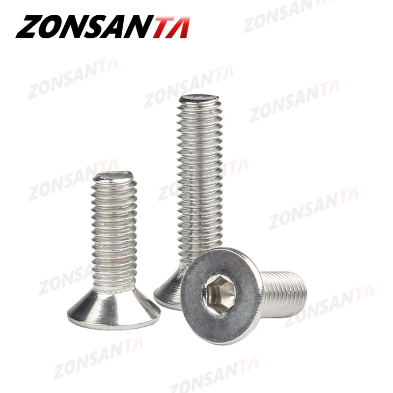 ZONSANTA 304 Stainless Steel Screw M2-M6 Din7991 Hexagon Hex Socket Flat Head Countersunk Furniture screws