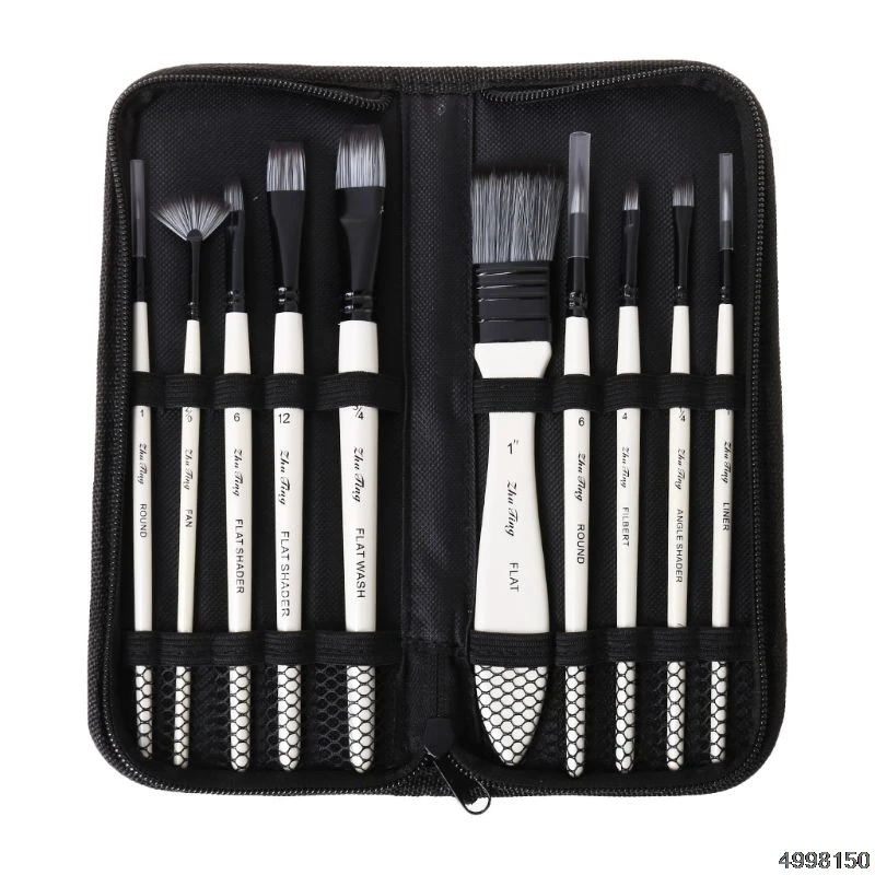 

10pcs Paint Brushes Nylon Hair Watercolor Gouache Paintbrushes Painting Tool