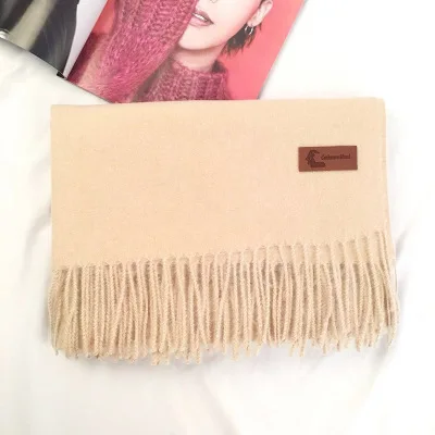 Brand Designer Winter Cashmere Scarf For Women Unisex Wool Scarf Pashmina Solid Color Tassels Ladies Stole Wrap Men Scarves - Цвет: Хаки