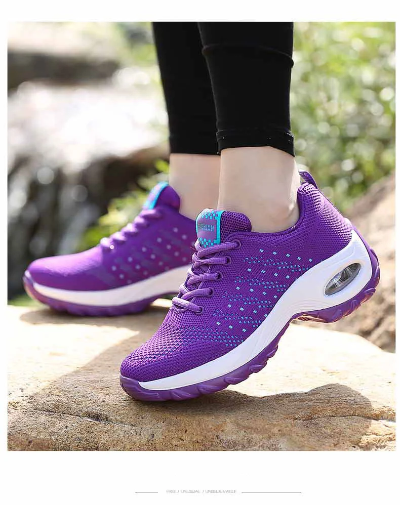Walking Shoes 2021 New Women Breathable Casual Shoes Outdoor Light Weight Frenulum Casual Walking Platform Ladies Sneakers Black