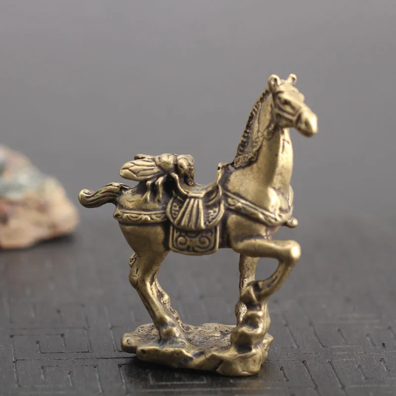 Чистая латунь Китайский Зодиак лошадь Цикада счастливая фэн шуй фотостатуя