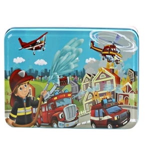 60 шт. ломтик детская игрушка-Паззл с железной коробкой Детские Мультяшные животные Обучающие игрушки толкатели деревянные пазлы игрушка - Цвет: Fireman-1