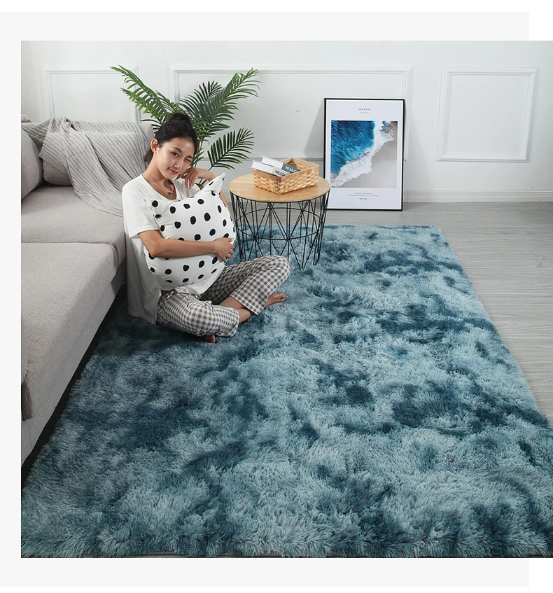

New Arrival Bedroom bedside carpet living room Nordic minimalist home ins net red tie-dye mat thicken encryption tie dyed carpet