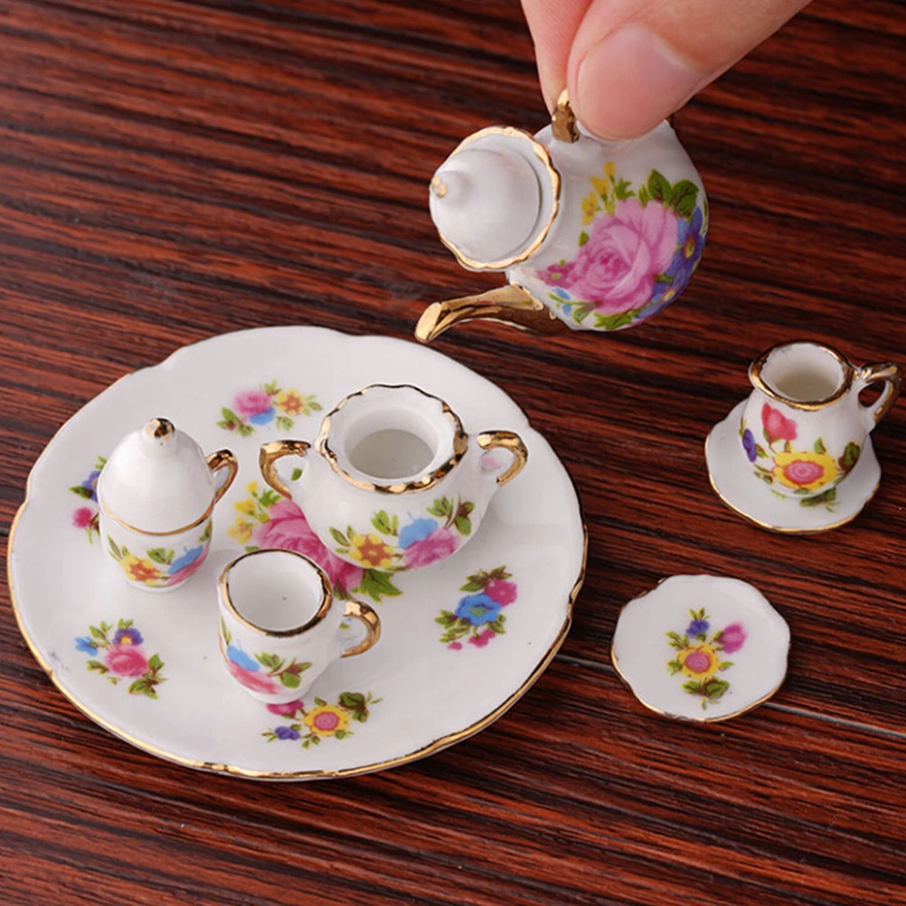 8Pcs 1:12 Dollhouse Miniature Porcelain Tea Cup set Dollhouse Kitchen TablewaEfw
