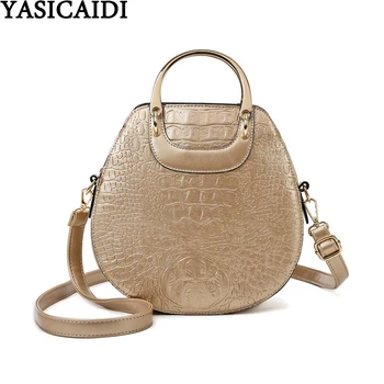 

YASICAIDI Metal Top-Handle Bags Rivet Decor Shoulder Bag Crocodile Pattern Leather Small Crossbody Bag For Women 2020 Sac A Main