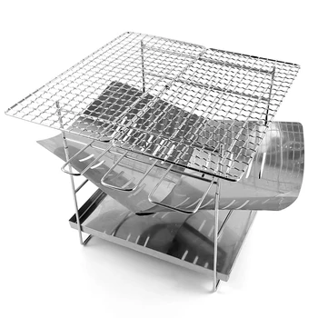 

Outdoor Camping 2-in-1 Portable Folding Stainless Steel Barbecue Grill Camp Firepit Outdoor Camping Wood Burning Stove