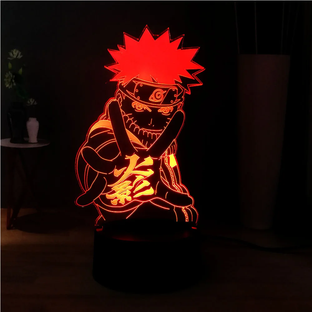 Новинка 3D Иллюзия настольная лампа Узумаки Наруто Акриловые RGB многоцветный прикроватный светильник USB пульт дистанционного управления светодиодный ночной Светильник Детский праздник