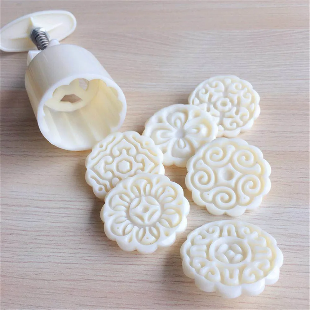6pcs/set Flower Shaped Mooncake Mold 50g Cake Hand Pressure Fondant Moon Decorating Tools Cookie Cutter Baking Tool | Дом и сад