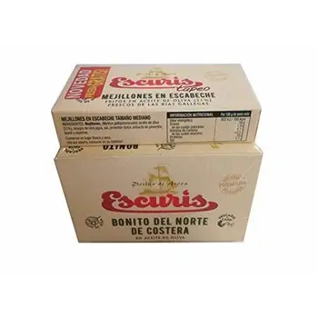 

Bonito del norte de costera en aceite de oliva pack 2 lata 81 g neto escurridogratis 1 lata de mejillones en escabeche fritos