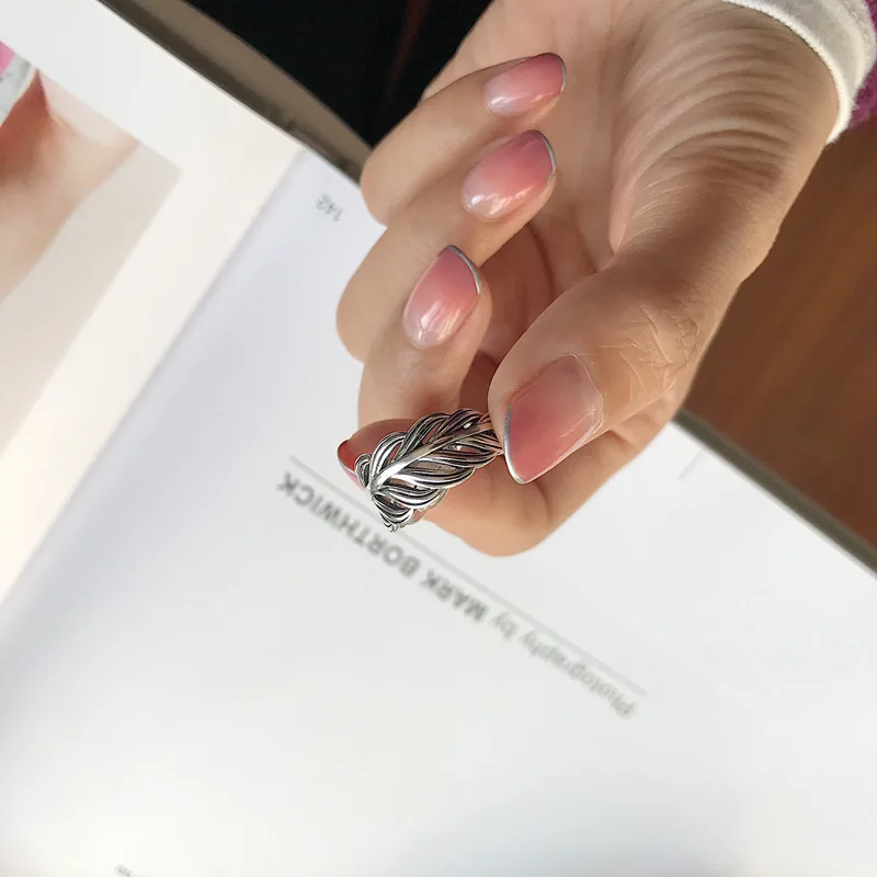 Silvology, 925 пробы, серебряное дерево, лист, улыбка, кольца для лица, Винтажный дизайн, текстура, Япония, Корея, открытые кольца для женщин, вечерние ювелирные изделия