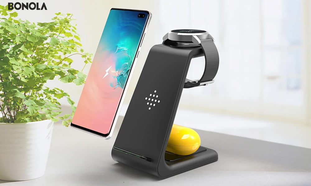 12 v usb Bonola 3 in1 Wireless Charging Station For Samsung Galaxy Watch/Buds/S10/S9 Fast Qi Wireless Charger For Samsung Note10/Note9/S8 usb c 65w