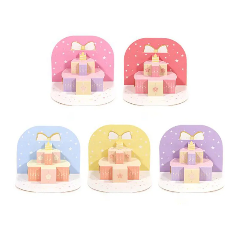 

50pcs 3D Paper Cards Birthday Cake Cards for Kids Children Mini Candle Birthday Cake Greeting Card Postcards Gifts
