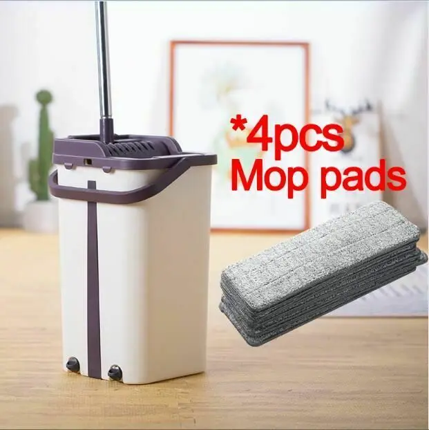 with 4 mop pads Плоская сжимающаяся половая тряпка и ведро ручная Очищающая высушивающая скручивающаяся швабра ведро Швабра для мытья полов тряпка из микрофибры - Цвет: with 4 mop pads