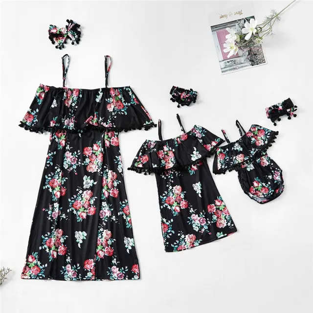 tank ruffled mother daughter dresses mommy and me clothes flower mom mum and baby girls dress family matching outfits look G0108