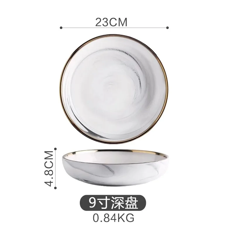 9 inch deep plate Тарелка керамическая мраморный узор Золотая Сторона Западный набор столовых приборов домашний глубокий суп блюдо тарелки - Цвет: 9 inch deep plate
