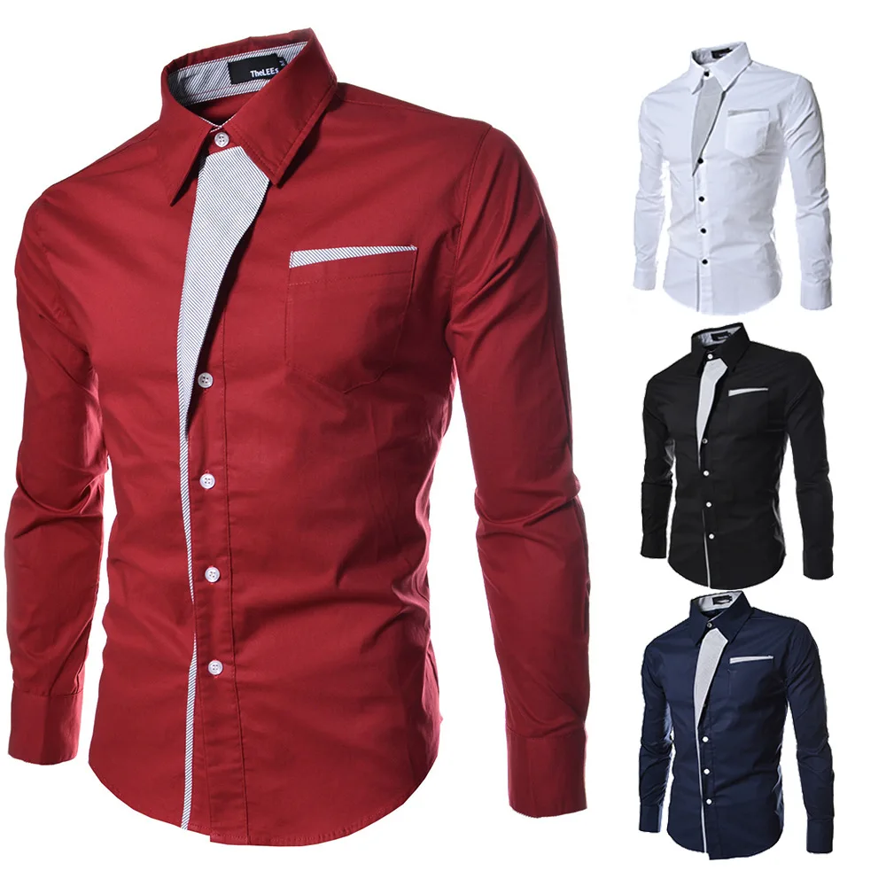 Мужская Повседневная рубашка Slim Fit Мужская Повседневная рубашка на пуговицах с длинным рукавом официальные сорочки мужская одежда
