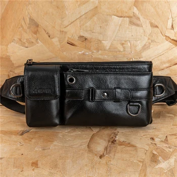 

Natural Cowhide Mens Waist Fanny Pack Mobile Phone Pouch Bags For Women Sports Hip Belt Leg Bag Wallet Male Sling Chest Packs