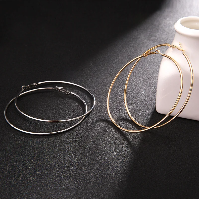 Модные серебряные золотые серьги-кольца для женщин 40 мм 80 мм большая круглая петля креольские серьги ювелирные изделия Букле д 'Орель